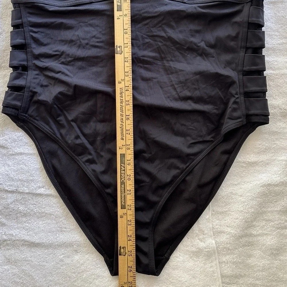 ASOS One Piece Swimsuit Womens 18 Black Halter Side Cutout Mesh Strappy Swimwear